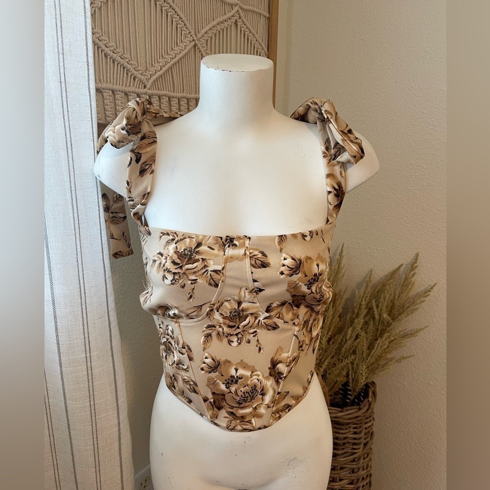 Avanova Tan/Brown XL Floral Bustier Top